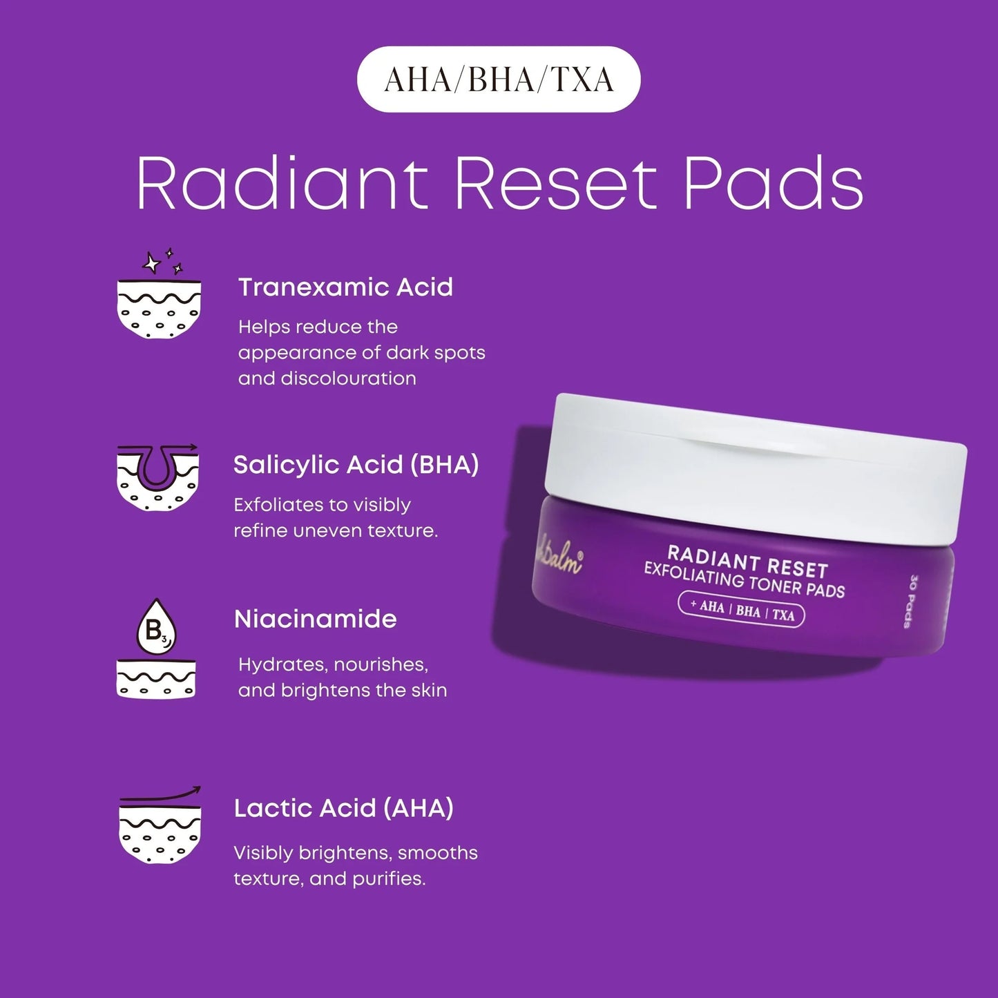 Radiant reset exfoliating toner pads